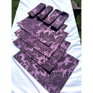 Martha Stewart Damask Purple Set of 4 Placemats & 4 Napkins NWT Elegant Luxury